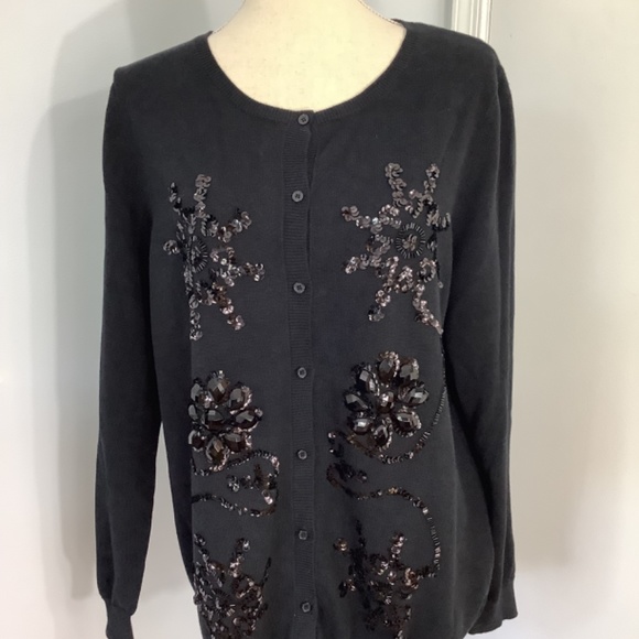 NWT VTG DG2 by DIANE GILMAN XL BLACK JERSEY KNIT CARDIGAN BEADED SPECIAL EVENT - Picture 5 of 11